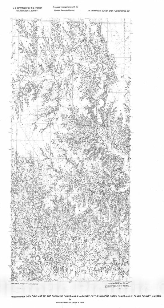 Map : Preliminary geologic map of the Bloom SE quadrangle and part of the Simmons Creek quadrangle, Clark County, Kansas, 1993 Cartography Wall Art :