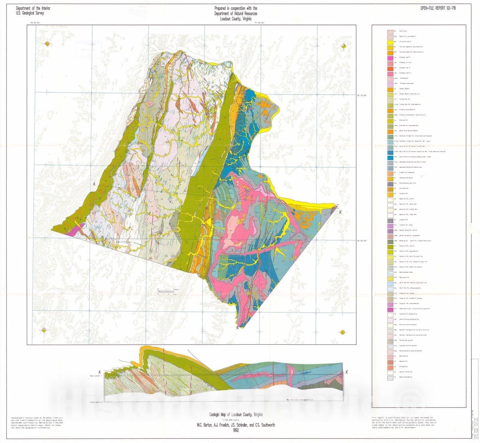 Map : Geologic map of Loudoun County, Virginia, 1992 Cartography Wall Art :