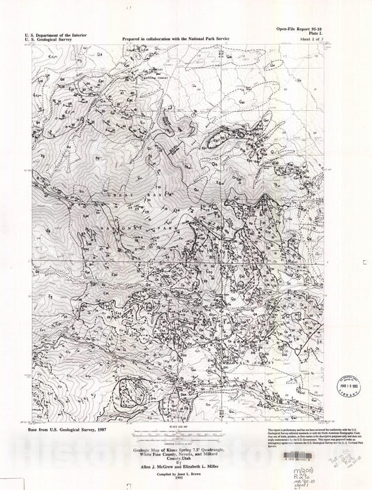 Map : Geologic map of Kious Spring and Garrison 7.5' quadrangles, White Pine County, Nevada and Millard County, Utah, 1995 Cartography Wall Art :