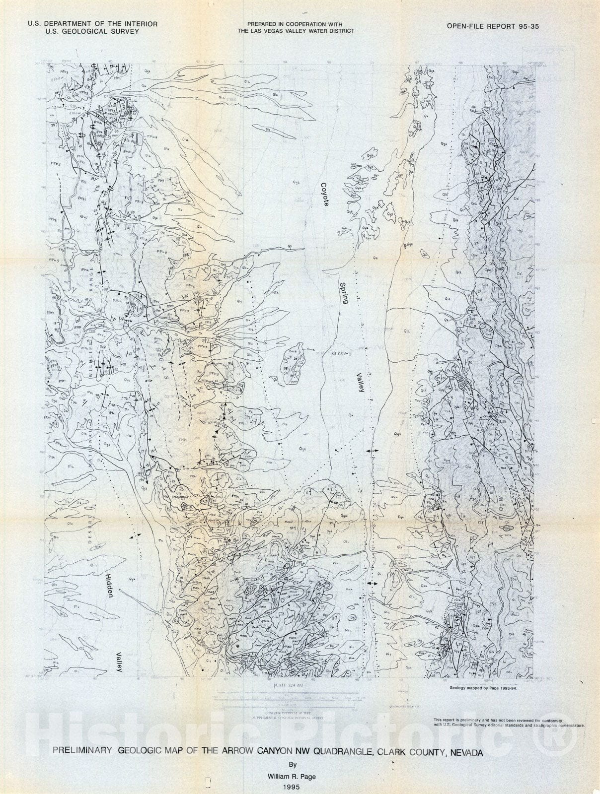 Map : Preliminary geologic map of the Arrow Canyon NW quadrangle, Clark County, Nevada, 1995 Cartography Wall Art :