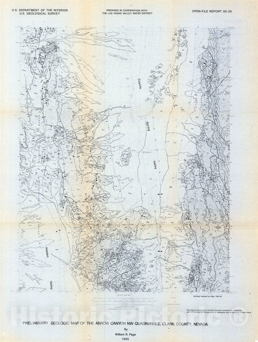 Map : Preliminary geologic map of the Arrow Canyon NW quadrangle, Clark County, Nevada, 1995 Cartography Wall Art :