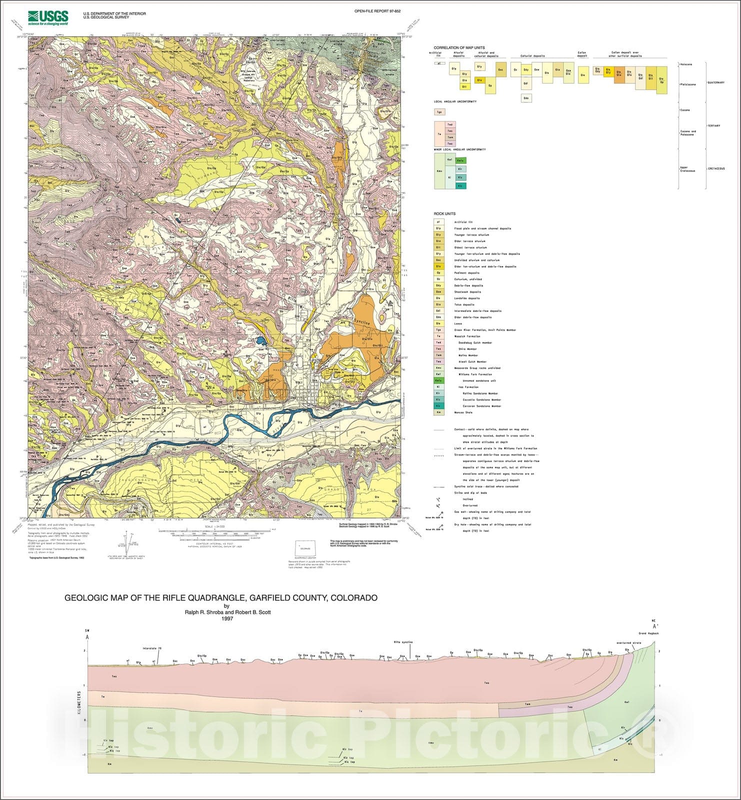Map : Preliminary geologic map of the Rifle quadrangle, Garfield County, Colorado, 1995 Cartography Wall Art :