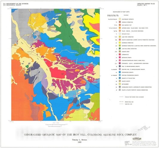 Map : Digital generalized geologic map of the Iron Hill, Colorado, alkaline rock complex, 1995 Cartography Wall Art :