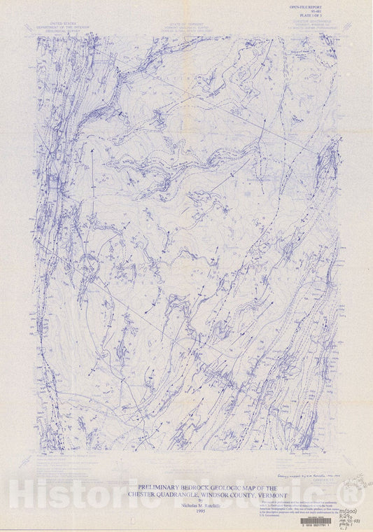 Map : Preliminary bedrock geologic map of the Chester quadrangle, Windsor County, Vermont, 1995 Cartography Wall Art :