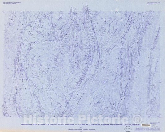 Map : Preliminary bedrock geologic map of the Saxtons River 7.5 X fifteen quadrangle, Windham and Windsor Counties, Vermont, 1995 Cartography Wall Art :