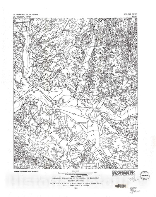 Map : Preliminary geologic map of the Newhall 7.5' quadrangle, southern California, 1995 Cartography Wall Art :