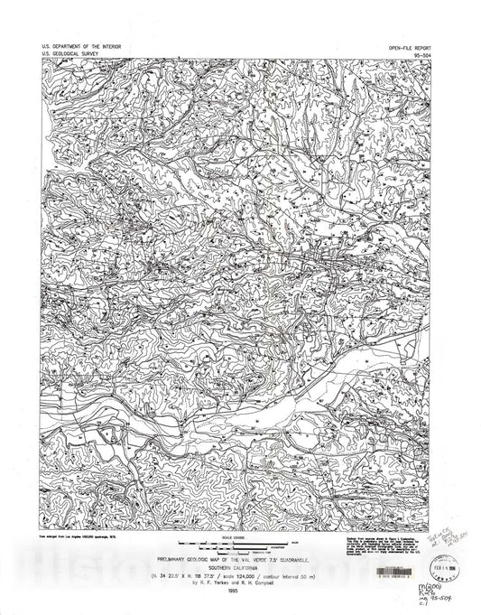 Map : Preliminary geologic map of the Val Verde 7.5' quadrangle, southern California, 1995 Cartography Wall Art :