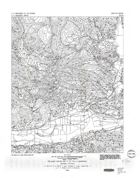 Map : Preliminary geologic map of the Piru 7.5 quadrangle, southern California, 1995 Cartography Wall Art :