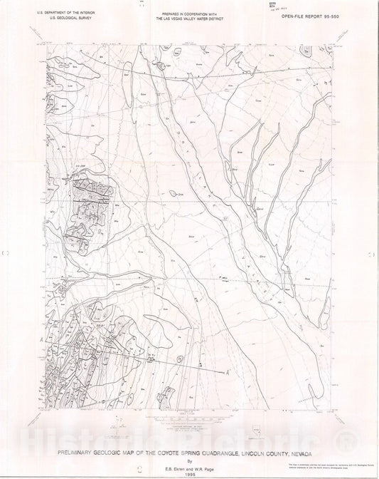Map : Preliminary geologic map of the Coyote Spring quadrangle, Lincoln County, Nevada, 1995 Cartography Wall Art :