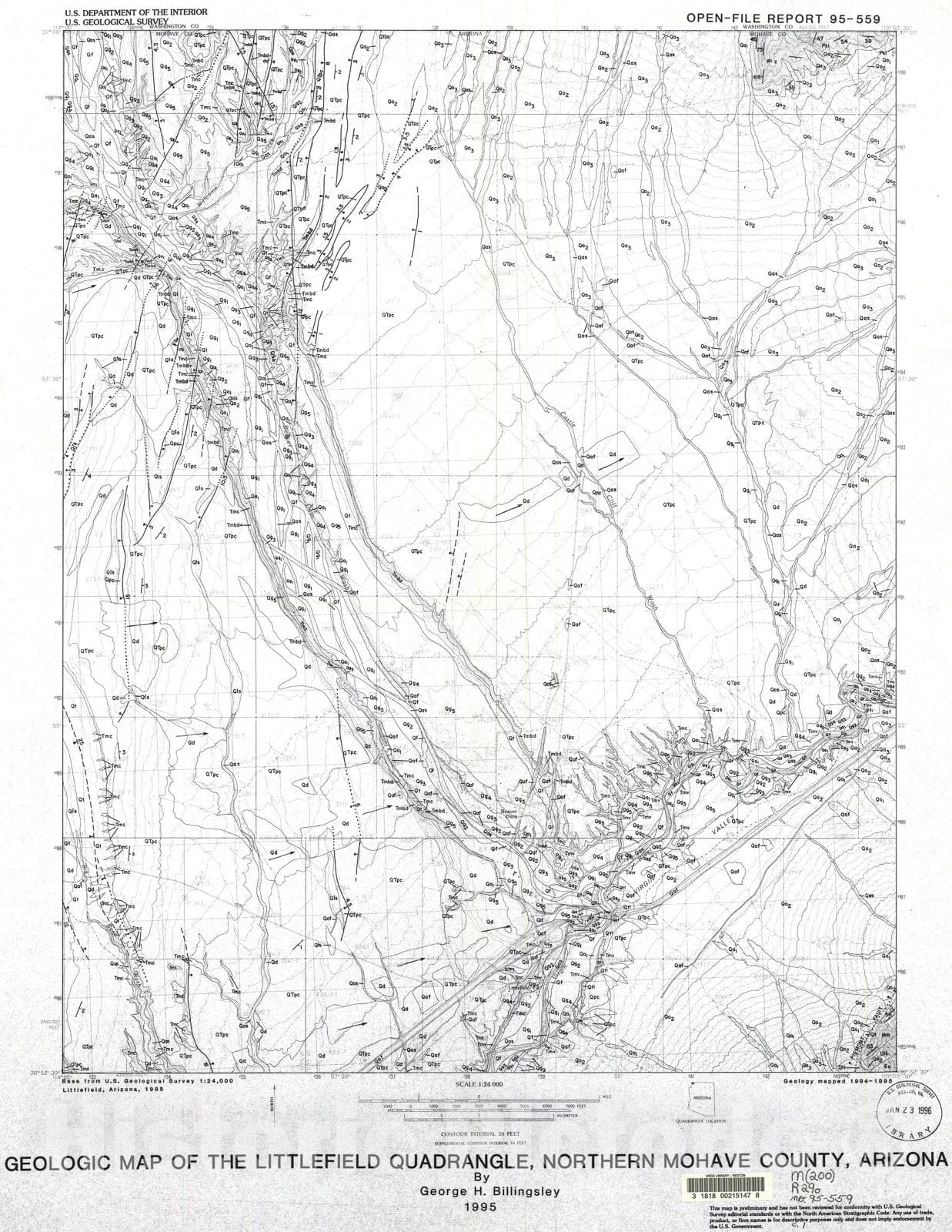 Map : Geologic map of the Littlefield quadrangle, northern Mohave County, Arizona, 1995 Cartography Wall Art :