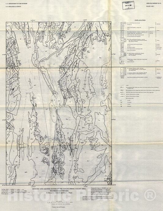 Map : Geology and aquifer system of the Coyote Spring Valley area, southeastern Nevada, 1995 Cartography Wall Art :