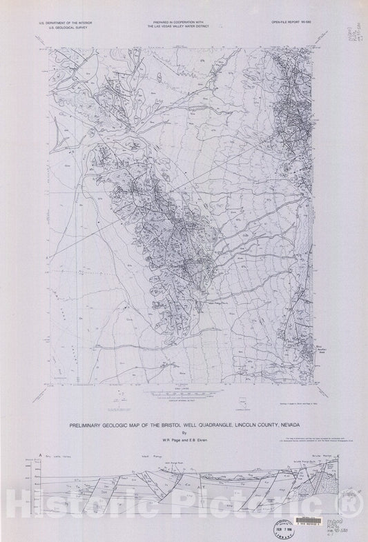 Map : Preliminary geologic map of the Bristol Well quadrangle, Lincoln County, Nevada, 1995 Cartography Wall Art :