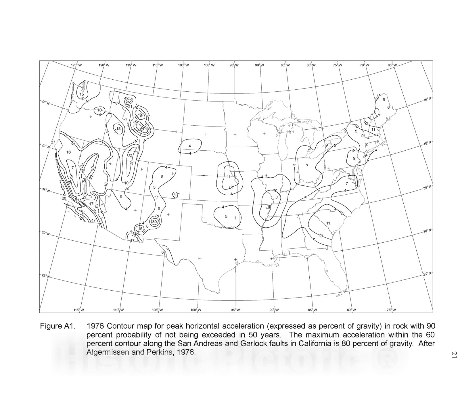 Map : USGS spectral response maps and their relationship with seismic design forces in building codes, 1995 Cartography Wall Art :