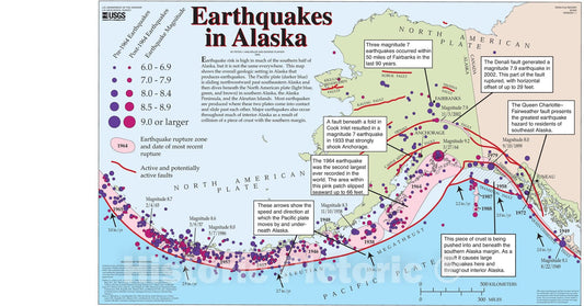 Map : Earthquakes in Alaska, 1995 Cartography Wall Art :
