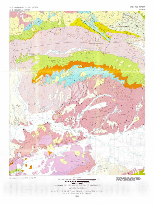 Map : Preliminary geologic map of the Simi quadrangle, southern California, 1995 Cartography Wall Art :