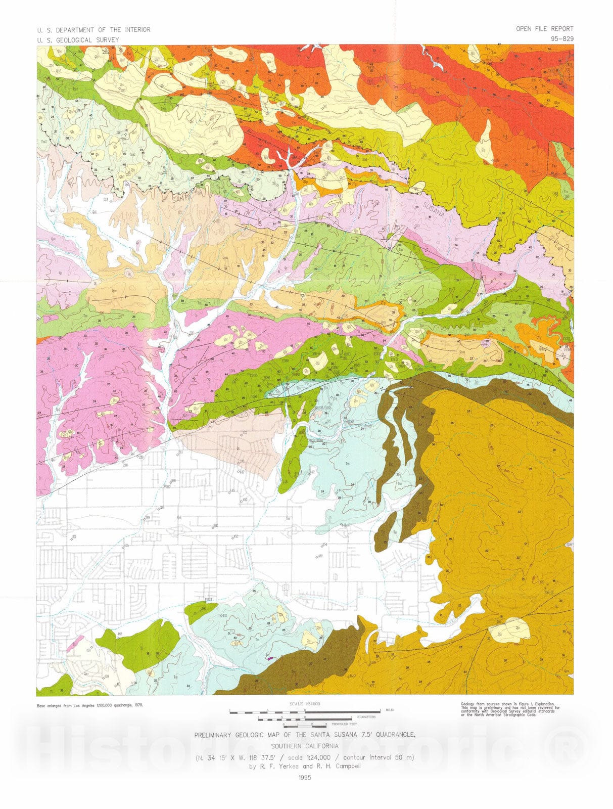 Map : Preliminary geologic map of the Santa Susana quadrangle, southern California, 1995 Cartography Wall Art :