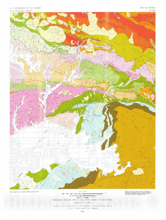Map : Preliminary geologic map of the Santa Susana quadrangle, southern California, 1995 Cartography Wall Art :