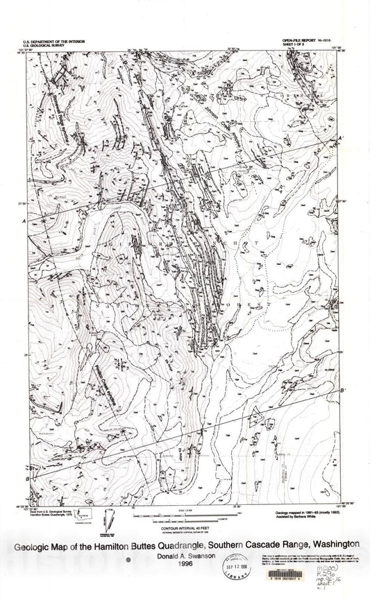 Map : Geologic map of the Hamilton Buttes quadrangle, southern Cascade Range, Washington, 1996 Cartography Wall Art :