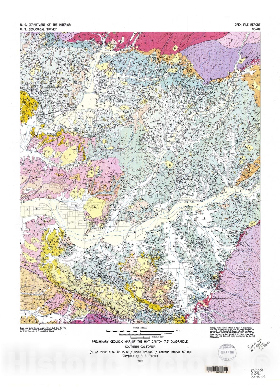 Map : Preliminary geologic map of the Mint Canyon 7.5' quadrangle, southern California, 1996 Cartography Wall Art :