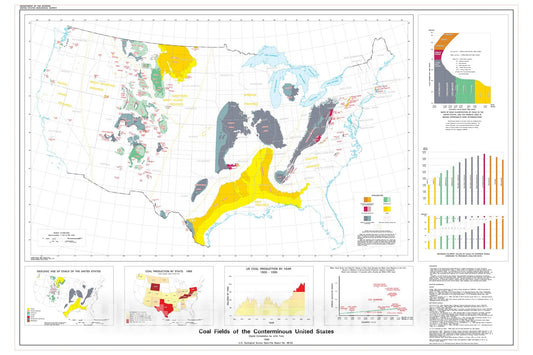 Map : Coal fields of the conterminous United States, 1996 Cartography Wall Art :