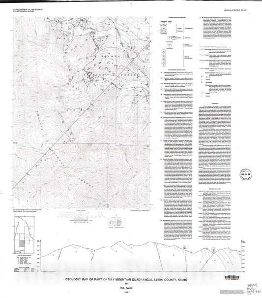 Map : Geologic map of part of May Mountain quadrangle, Lemhi County, Idaho, 1996 Cartography Wall Art :
