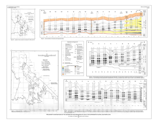 Map : Preliminary investigations of the distribution and resources of coal in the Kaiparowits Plateau, southern Utah, 1996 Cartography Wall Art :