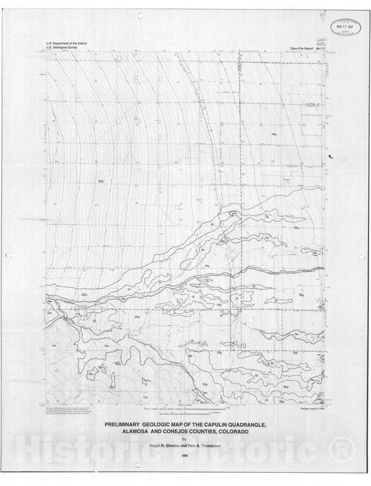 Map : Preliminary geologic map of the Capulin quadrangle, Alamosa and Conejos Counties, Colorado, 1996 Cartography Wall Art :