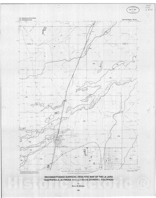 Map : Reconnaissance surficial geologic map of the La Jara quadrangle, Alamosa and Conejos Counties, Colorado, 1996 Cartography Wall Art :