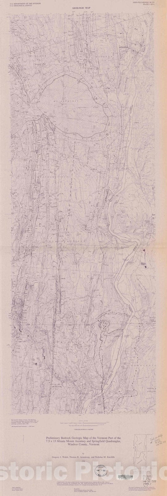 Map : Preliminary bedrock geologic map of the Vermont part of the 7.5 X fifteen minute Mount Ascutney and Springfield quadrangles, Windsor County, Vermont, 1996 Cartography Wall Art :