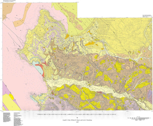 Map : Geologic map of the Monterey and Seaside 7.5-minute quadrangles, Monterey County, California: a digital database, 1997 Cartography Wall Art :