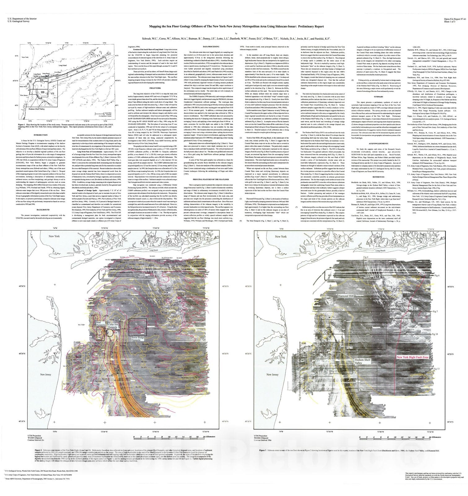 Map : Mapping the sea floor geology offshore on the New York-New Jersey metropolitan area using sidescan sonar: preliminary report, 1997 Cartography Wall Art :