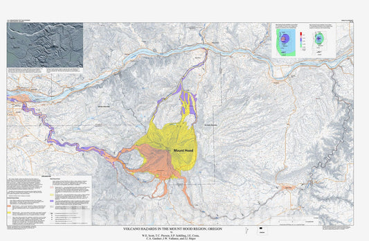 Map : Volcano hazards in the Mount Hood region, Oregon, 1997 Cartography Wall Art :