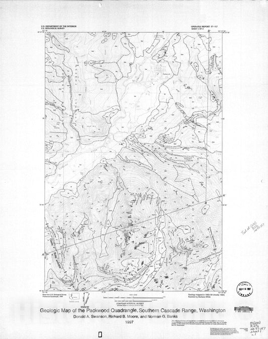 Map : Geologic map of the Packwood quadrangle, southern Cascade Range, Washington, 1997 Cartography Wall Art :