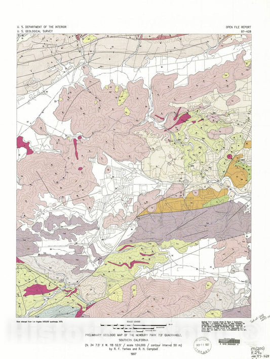 Map : Preliminary geologic map of the Newbury Park 7.5' quadrangle, southern California, 1997 Cartography Wall Art :