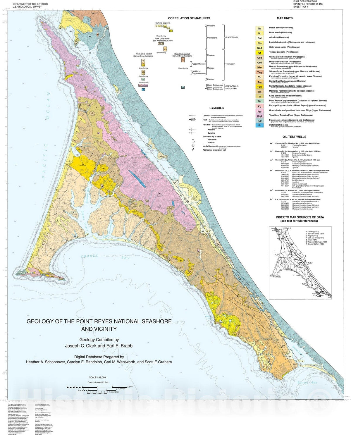 Map : Geology of Point Reyes National Seashore and vicinity, California: a digital database, 1997 Cartography Wall Art :