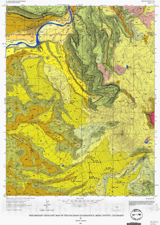 Map : Preliminary geologic map of the Palisade quadrangle, Mesa County, Colorado, 1997 Cartography Wall Art :