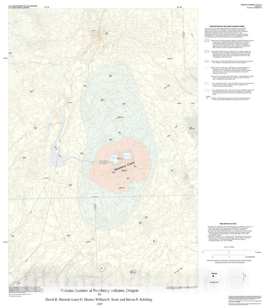 Map : Volcano hazards at Newberry Volcano, Oregon, 1997 Cartography Wall Art :
