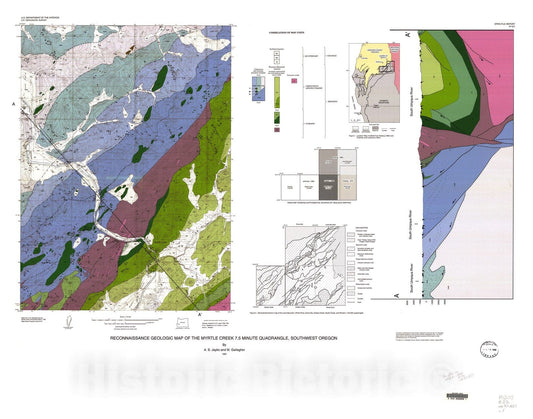 Map : Reconnaissance geologic map of the Myrtle Creek 7.5 minute quadrangle, southwest Oregon, 1997 Cartography Wall Art :
