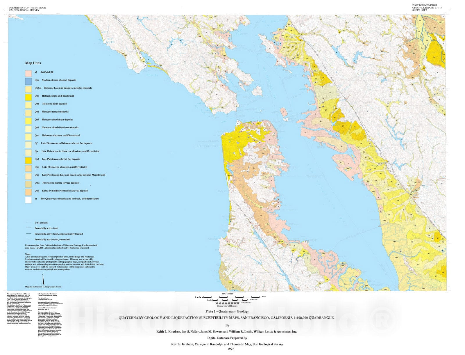 Map : Quaternary geology and liquefaction susceptibility, San Francisco, California 1:100,000 quadrangle: a digital database, 1997 Cartography Wall Art :