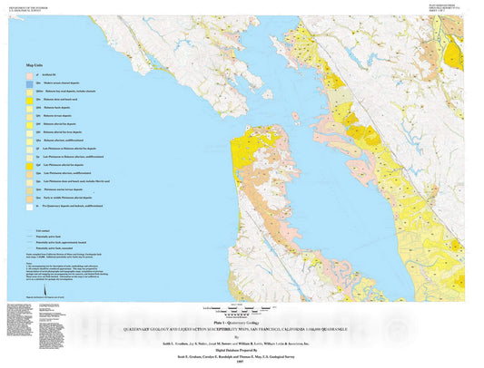 Map : Quaternary geology and liquefaction susceptibility, San Francisco, California 1:100,000 quadrangle: a digital database, 1997 Cartography Wall Art :