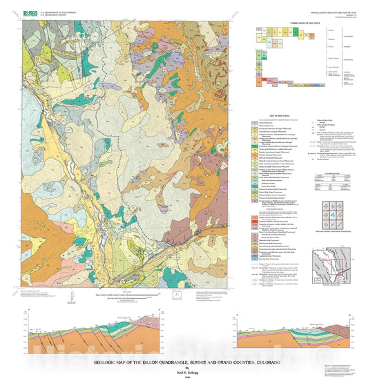 Map : Geologic map of the Dillon quadrangle, Summit and Grand Counties, Colorado, 1997 Cartography Wall Art :