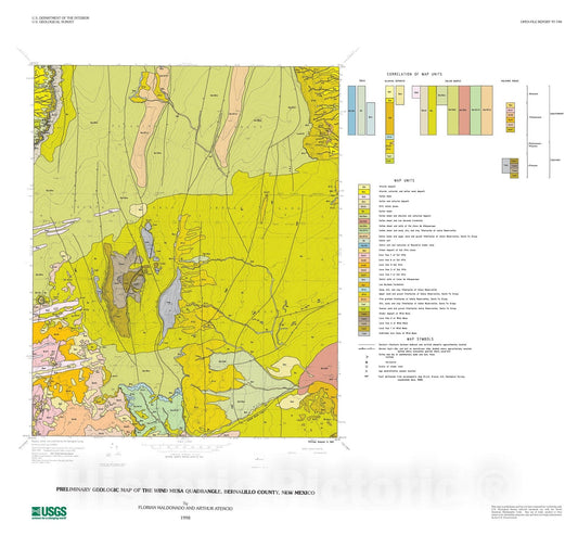 Map : Preliminary geologic map of the Wind Mesa quadrangle, Bernalillo County, New Mexico, 1997 Cartography Wall Art :