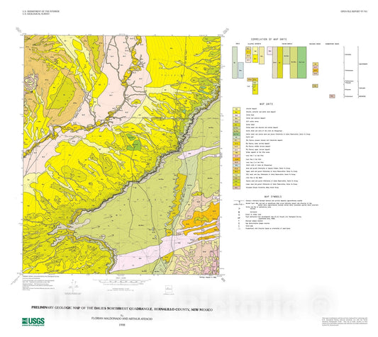 Map : Preliminary geologic map of the Dalies Northwest quadrangle, Bernalillo County, New Mexico, 1997 Cartography Wall Art :
