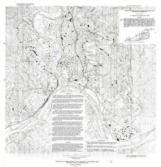 Map : Preliminary map showing recently active landslides in the Marietta area, Washington County, Ohio, 1985 Cartography Wall Art :