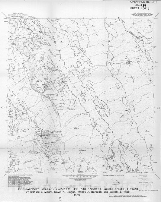 Map : Preliminary geologic map of the Puu Anahulu quadrangle, Hawaii, 1994 Cartography Wall Art :