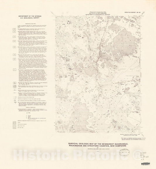 Map : Surficial geologic map of the Newmarket quadrangle, Rockingham and Strafford Counties, New Hampshire, 1989 Cartography Wall Art :