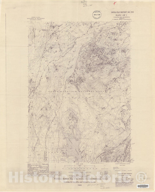 Map : Preliminary bedrock map of the Stratton Mountain quadrangle, Vermont, 1989 Cartography Wall Art :