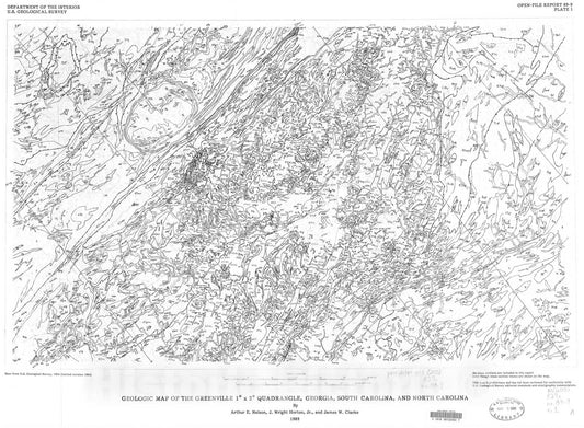 Map : Geologic map of the Greenville one x two degree quadrangle, GA, SC, and NC, one989 Cartography Wall Art :