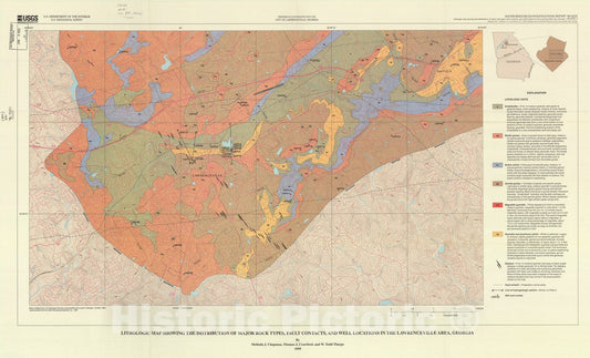 Map : Geology and ground-water resources of the Lawrenceville area, Georgia, 1999 Cartography Wall Art :
