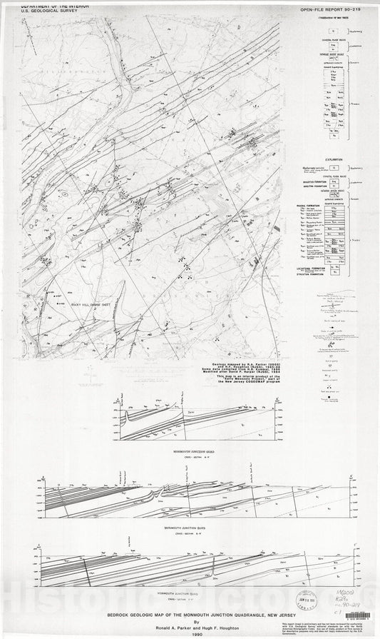 Map : Bedrock geologic map of the Monmouth Junction quadrangle, New Jersey, 1990 Cartography Wall Art :